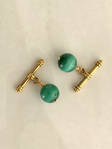Malachite and gold cuff links - malachite,